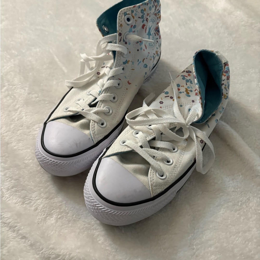 Converse White and Blue High-Top Sneakers